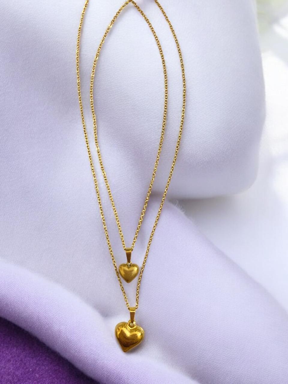 Stylish Double Heart Necklace with Dual Chain